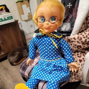 Vintage 1967 Mattel 22" TALKING MRS BEASLEY Doll w/Repro Wire Glasses,Nice!